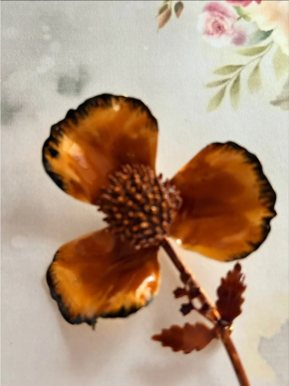Handcrafted Amber Floral Accent Pin - Amber Flower Brooch